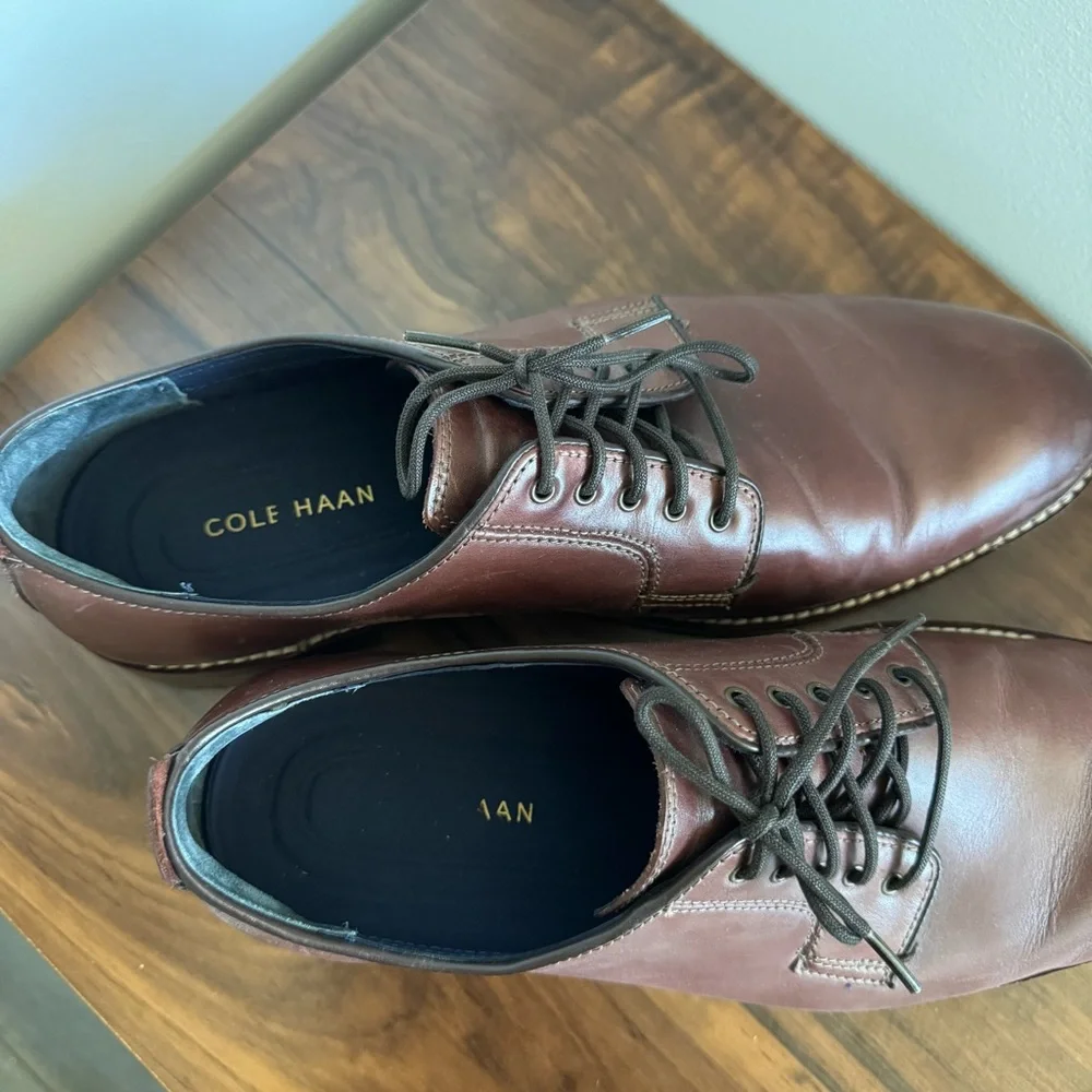12 Men’s Oxford Cole Haan Brown Tan Leather Lace Up Dress Shoes Formal Academia